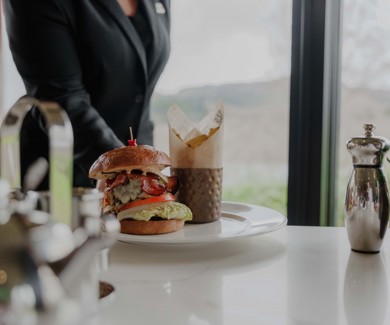 Fonab Castle | Wagyu Beef Burger with chips at 1892 restaurant in Pitlochry spa hotel, Scotland ?? Fonab Castle