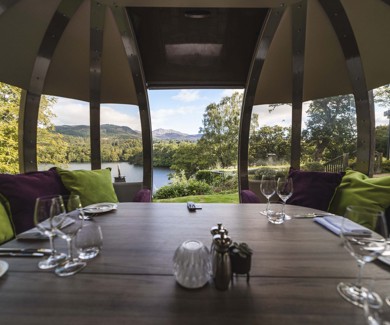 Fonab Castle | Beautiful nature views from table in dining pod at 5 star Pitlochry spa hotel ?? Fonab Castle